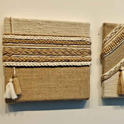 Textured thread wall art panel showing depth and natural woven detail from Qibo Art Gallery