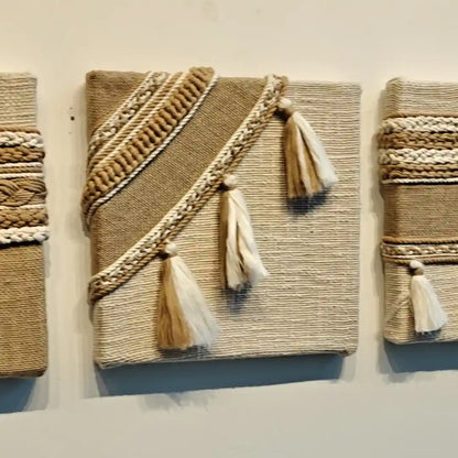 Textured thread wall art panel showing depth and natural woven detail from Qibo Art Gallery