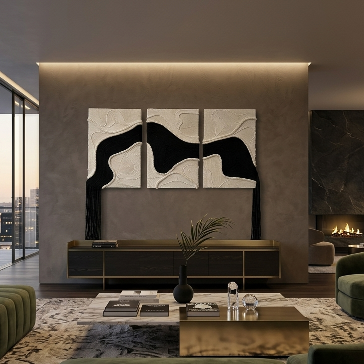 Threaded Currents | Acrylic Wool Art for Modern Interiors | QIBO